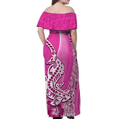 Hawaiian Shark Polynesian Off Shoulder Long Dress Vibe Pink Style