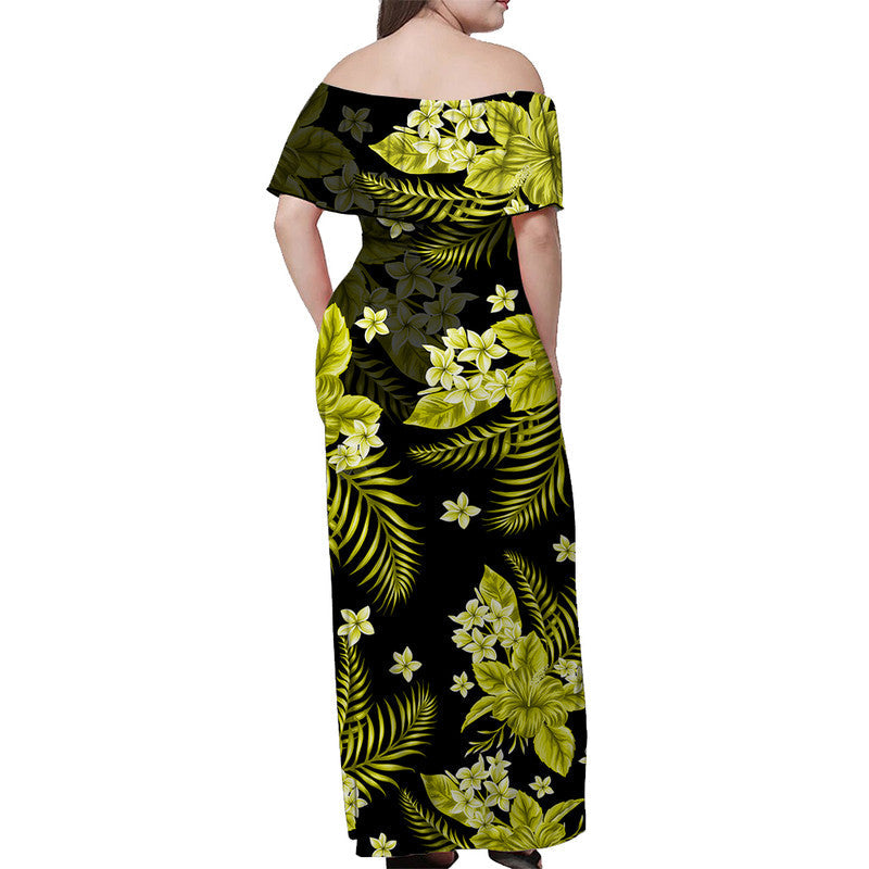 Hawaii Summer Colorful Off Shoulder Long Dress Yellow