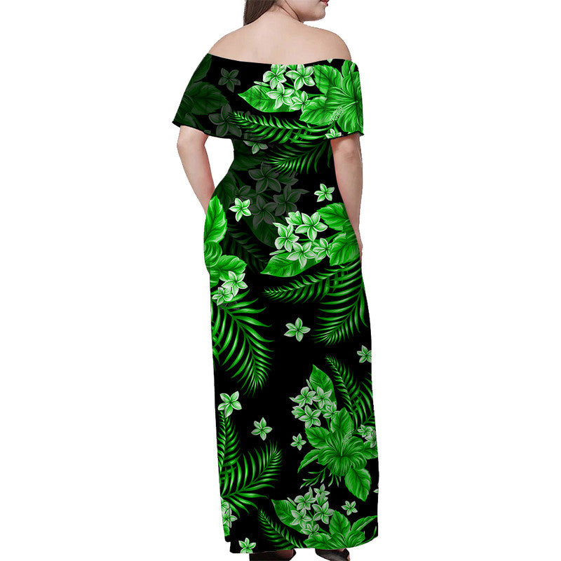Hawaii Summer Colorful Off Shoulder Long Dress Green