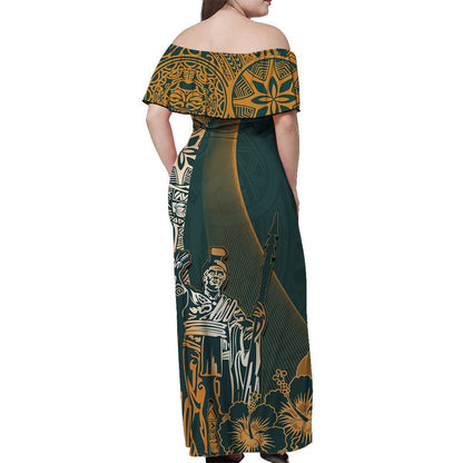 Hawaiian King Kamehameha Off Shoulder Long Dress Vibe Green Style