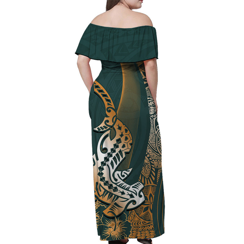 Hawaiian Shark Polynesian Off Shoulder Long Dress Vibe Green Style