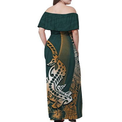 Hawaiian Shark Polynesian Off Shoulder Long Dress Vibe Green Style