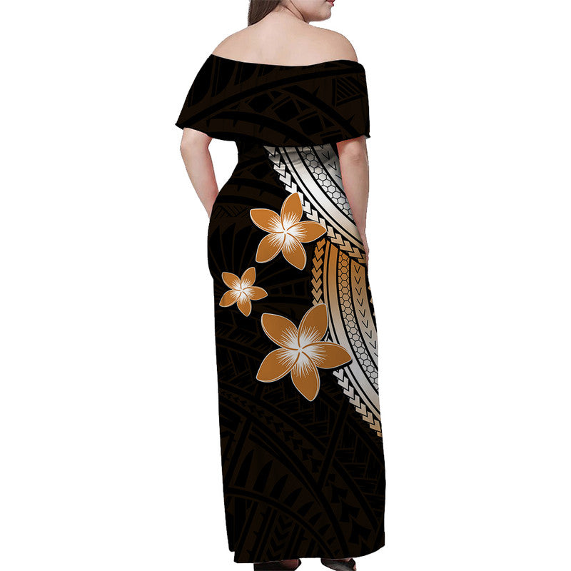 Polynesian Combo Dress And Shirt With Plumeria Flower Gold