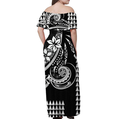 Kakau Hawaiian Polynesian Off Shoulder Long Dress Black