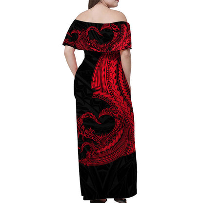 (Custom Personalised) Outfit For Couple Polynesian Valentine Combo Dress And Shirt Heart Tattoo Red Style