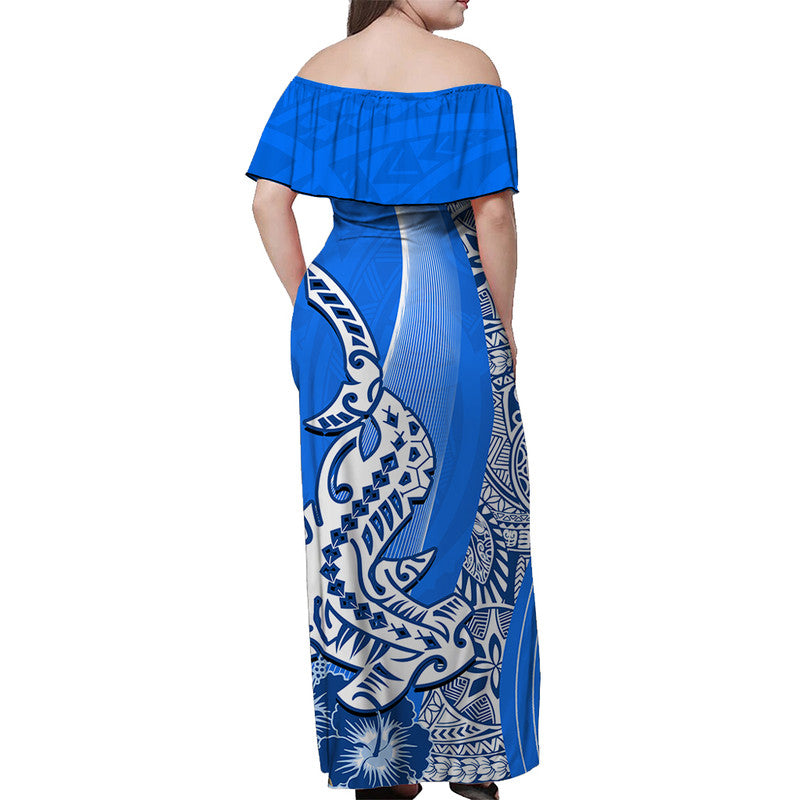 Hawaiian Shark Polynesian Off Shoulder Long Dress Vibe Blue Style