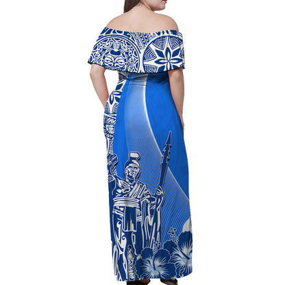Hawaiian King Kamehameha Off Shoulder Long Dress Vibe Blue Style