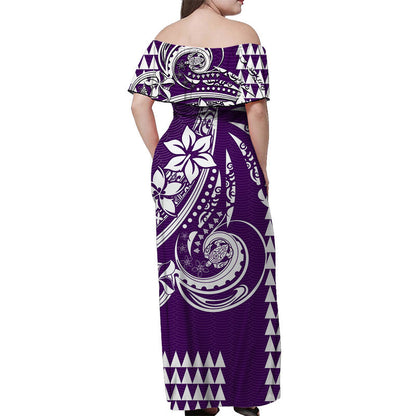 Kakau Hawaiian Polynesian Off Shoulder Long Dress Purple
