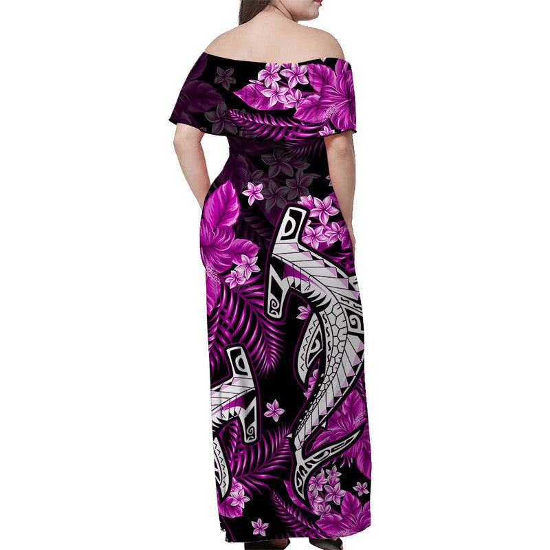 Hawaii Summer Colorful Off Shoulder Long Dress Shark Purple