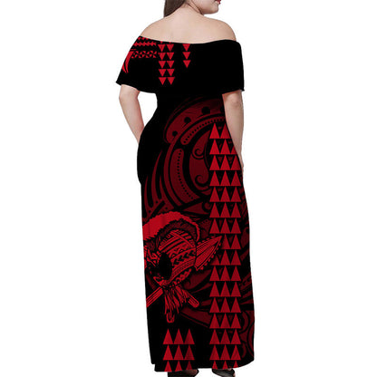 Hawaii Polynesian Warrior Kakau Off Shoulder Long Dress Red