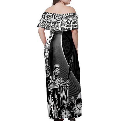 Hawaiian King Kamehameha Off Shoulder Long Dress Vibe Black Style