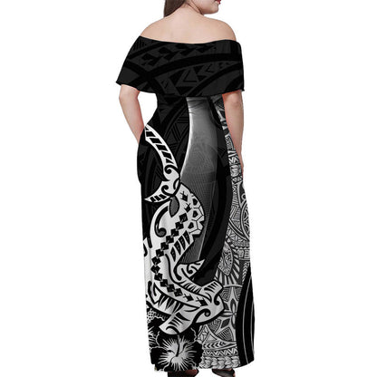 Hawaiian Shark Polynesian Off Shoulder Long Dress Vibe Black Style
