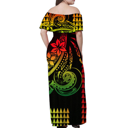 Kakau Hawaiian Polynesian Off Shoulder Long Dress Reggae