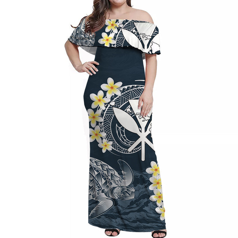 Hawaii Kanaka Turtle Off Shoulder Long Dress Style No.1
