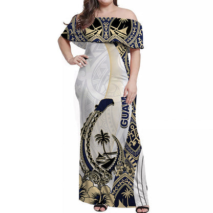 Guam Fish Hook Matching Outfit For Couple Combo Dress And Shirt White Style