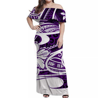 Matching Outfits For Couples Polynesian Tribal Combo Dress And Shirt Purple