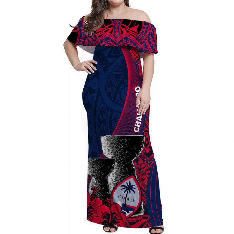 Guam Chamorro Off Shoulder Long Dress Flag Color Style