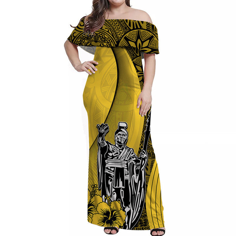 Hawaiian King Kamehameha Off Shoulder Long Dress Vibe Yellow Style
