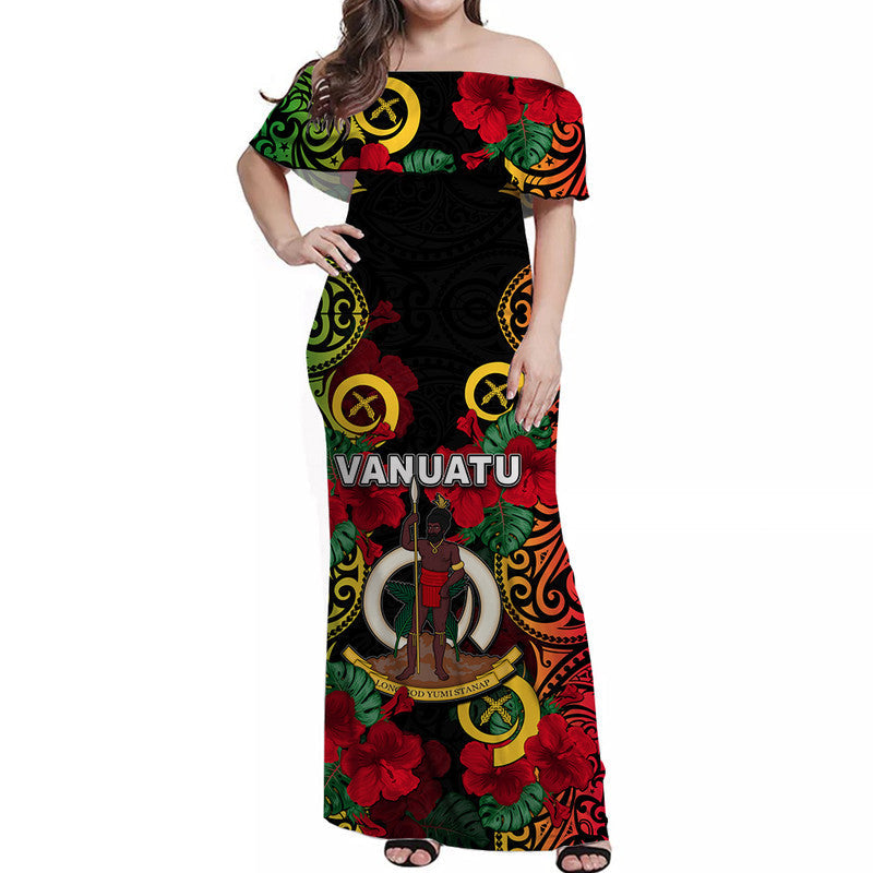 Vanuatu And Hibiscus Off Shoulder Long Dress