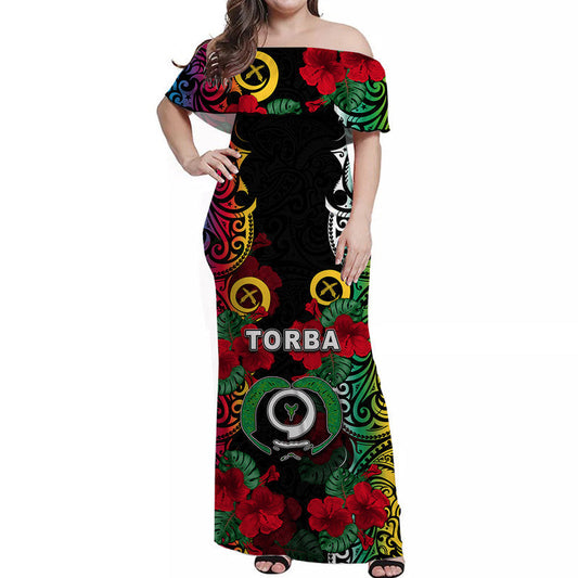 Vanuatu Torba And Hibiscus Off Shoulder Long Dress