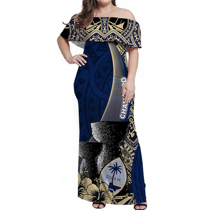 Guam Chamorro Off Shoulder Long Dress Blue Style