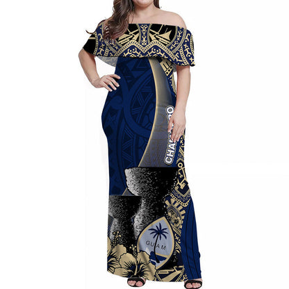 Guam Chamorro Off Shoulder Long Dress Blue Style