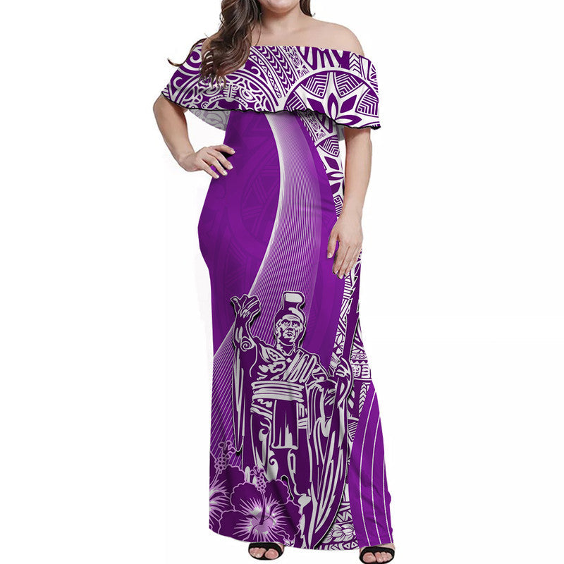 Hawaiian King Kamehameha Off Shoulder Long Dress Vibe Purple Style