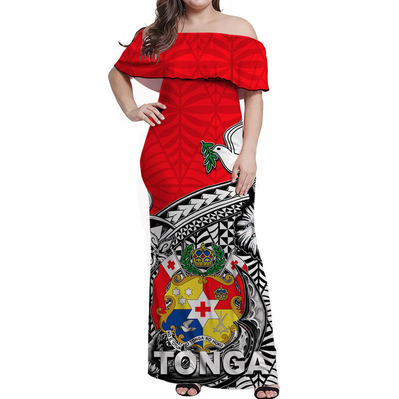 Tonga Hook Tattoo Off Shoulder Long Dress White