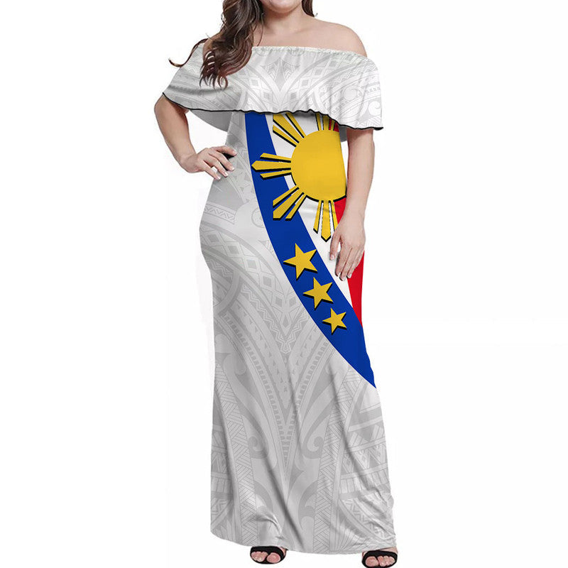 Pilipinas Off Shoulder Long Dress Simple Style White