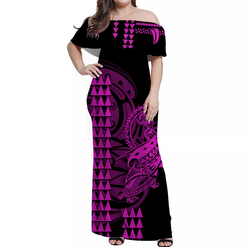 Hawaii Polynesian Warrior Kakau Off Shoulder Long Dress Purple