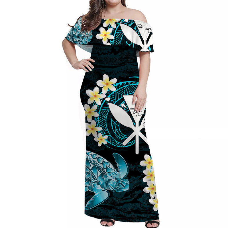 Hawaii Kanaka Turtle Off Shoulder Long Dress Style No.3