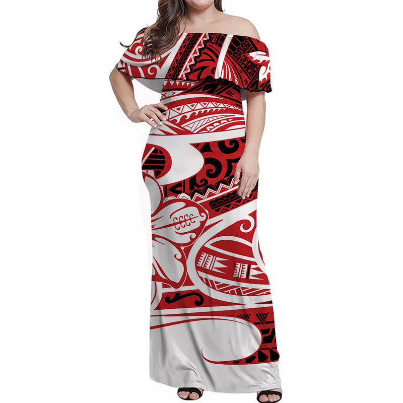 Matching Outfits For Couples Polynesian Tribal Combo Dress And Shirt Red