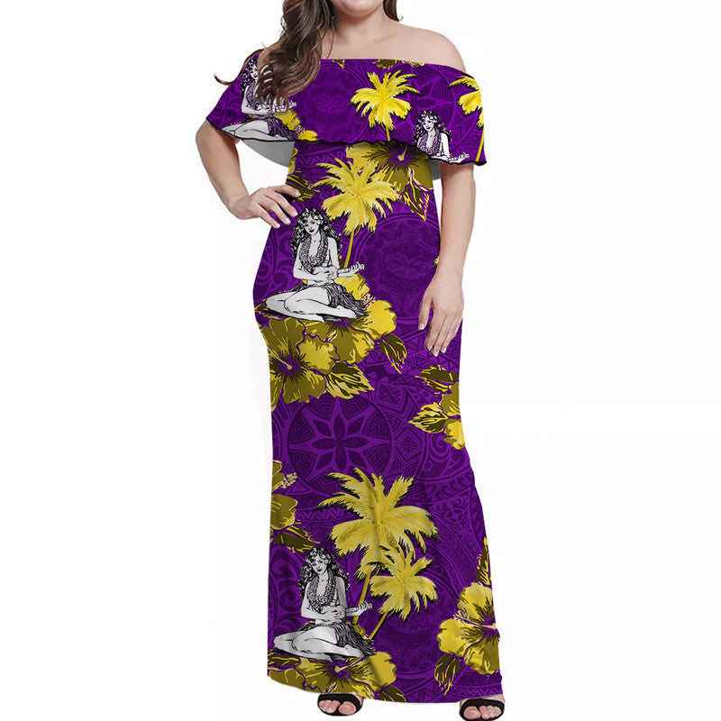 Off Shoulder Long Dress Hawaii Summer Hula Girl No.6