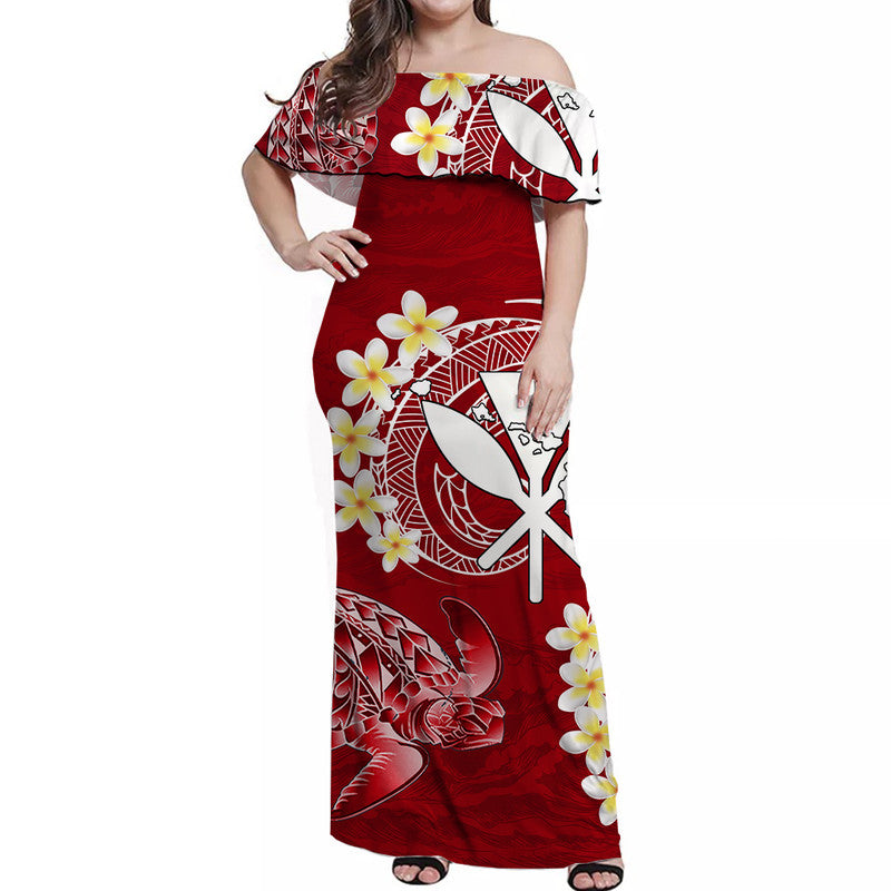 Hawaii Kanaka Turtle Off Shoulder Long Dress Style No.2