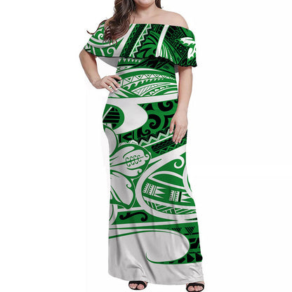 Hawaii Matching Outfits For Couples Polynesian Tribal Combo Dress And Shirt Green