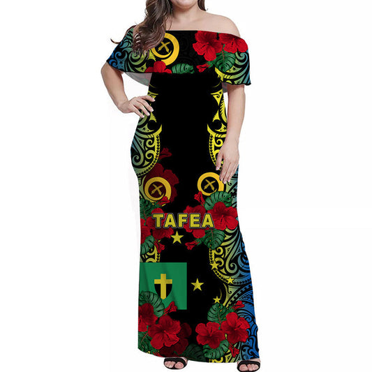 Vanuatu Tafea And Hibiscus Off Shoulder Long Dress