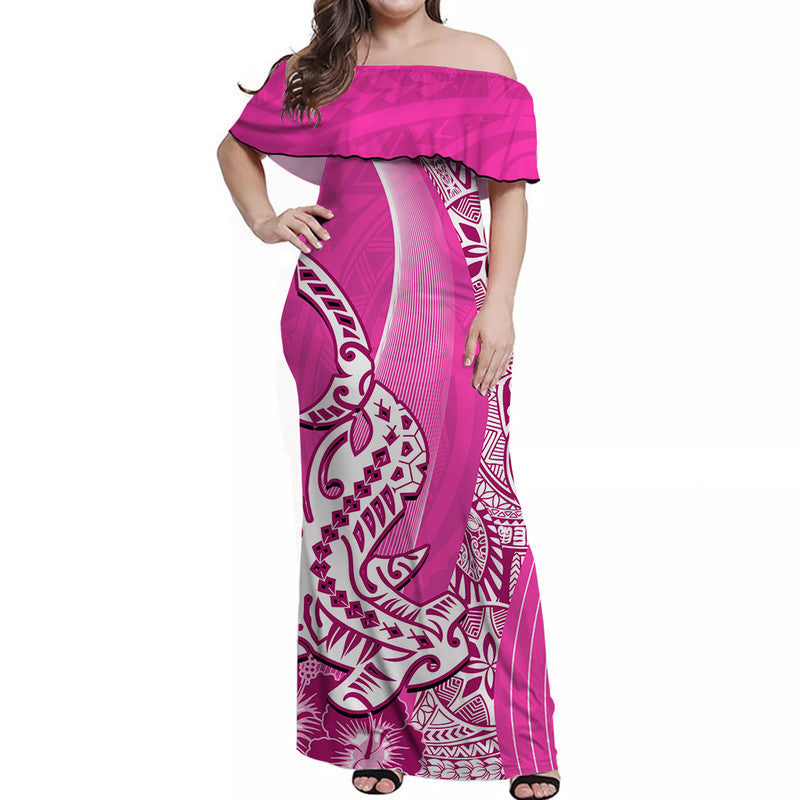 Hawaiian Shark Polynesian Off Shoulder Long Dress Vibe Pink Style