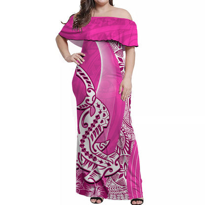 Hawaiian Shark Polynesian Off Shoulder Long Dress Vibe Pink Style