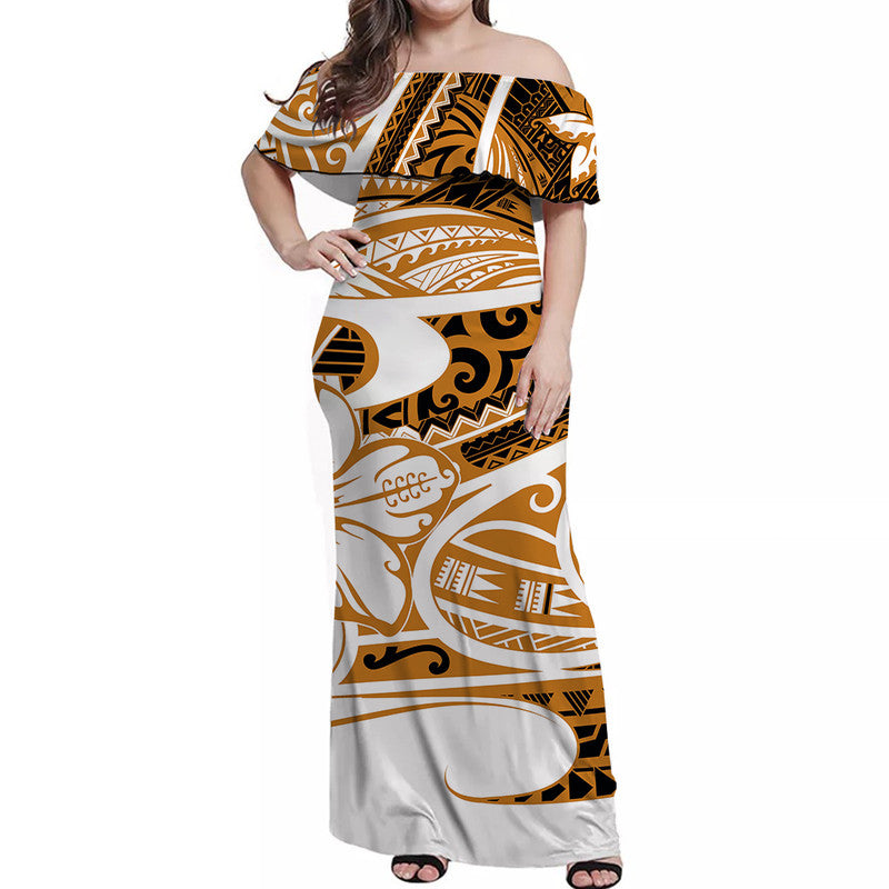 Hawaii Matching Outfits For Couples Polynesian Tribal Combo Dress And Shirt Gold