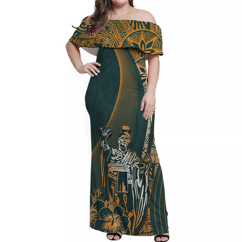 Hawaiian King Kamehameha Off Shoulder Long Dress Vibe Green Style