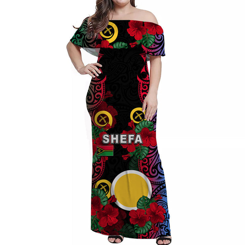 Vanuatu Shefa And Hibiscus Off Shoulder Long Dress