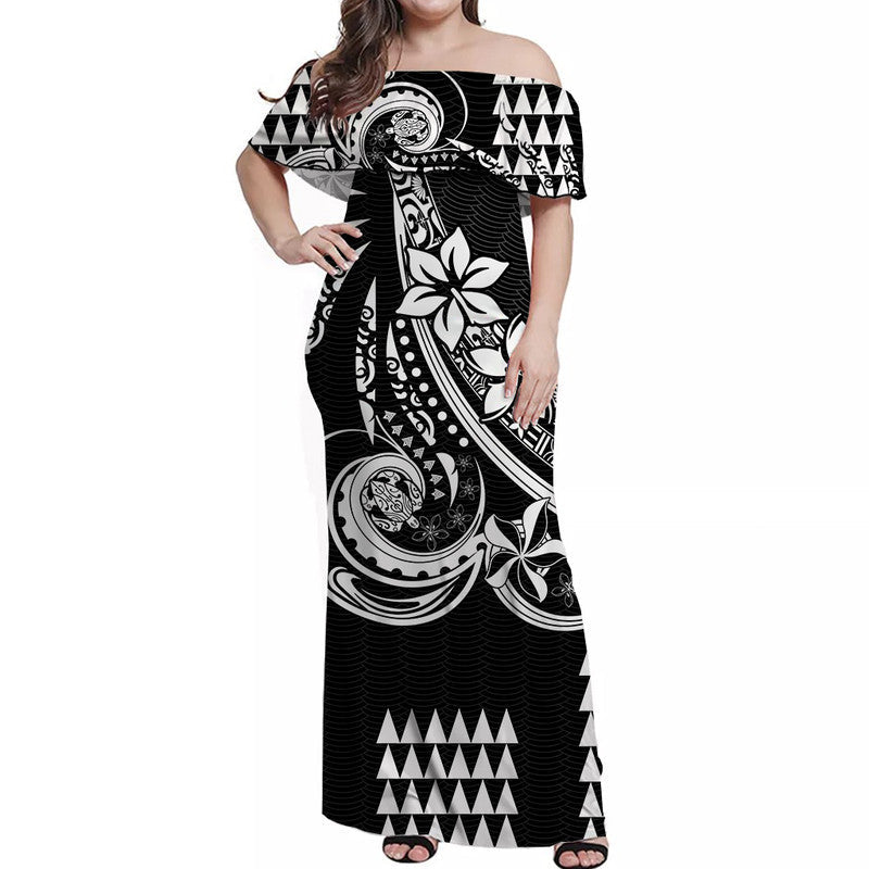 Kakau Hawaiian Polynesian Off Shoulder Long Dress Black