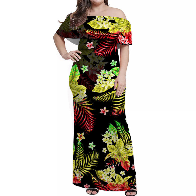 Hawaii Summer Colorful Off Shoulder Long Dress Reggage