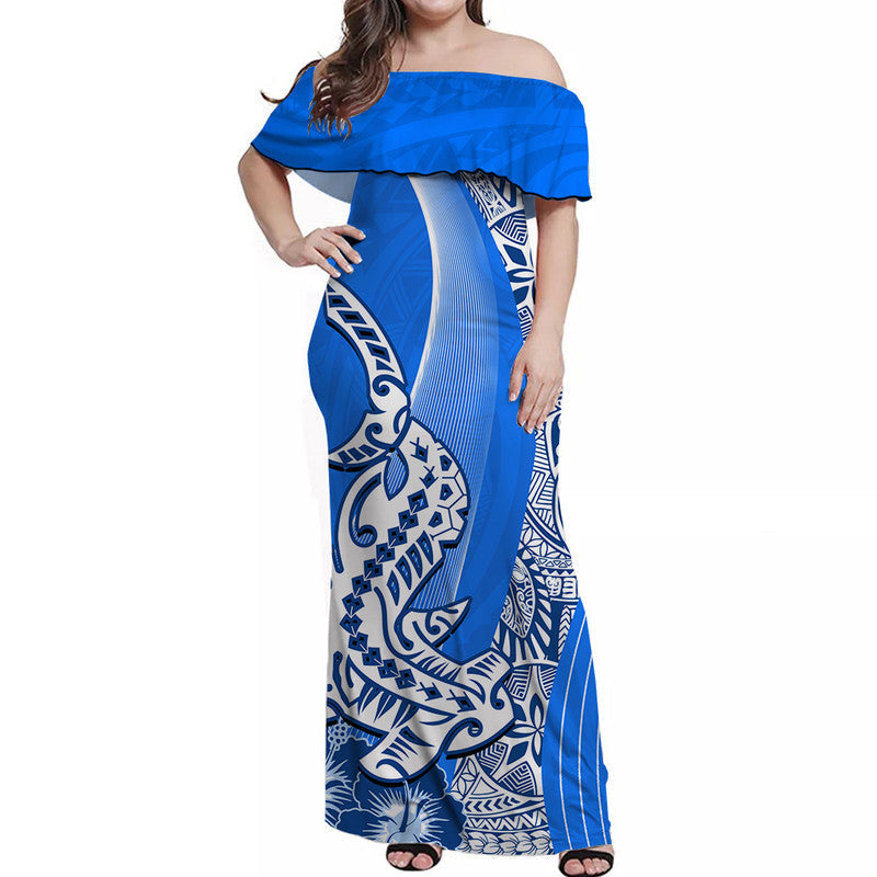Hawaiian Shark Polynesian Off Shoulder Long Dress Vibe Blue Style