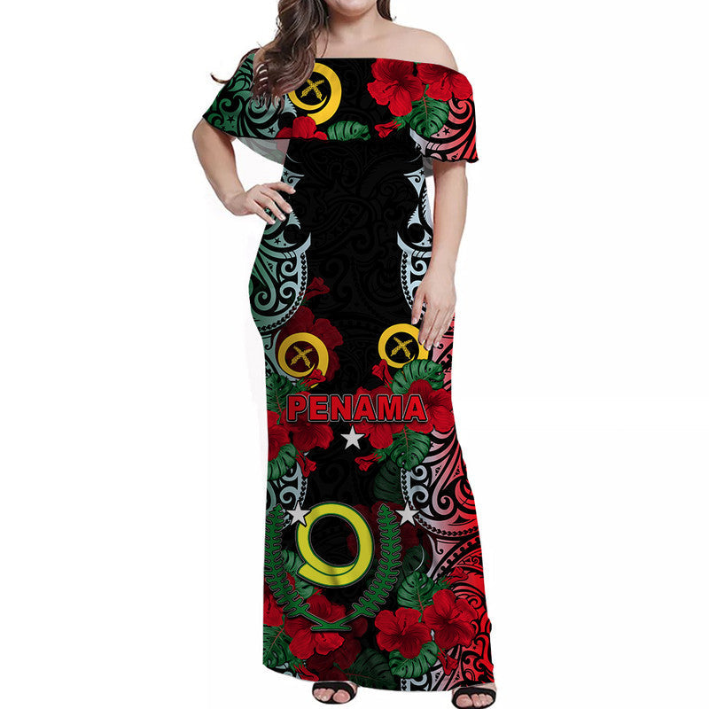 Vanuatu Penama And Hibiscus Off Shoulder Long Dress