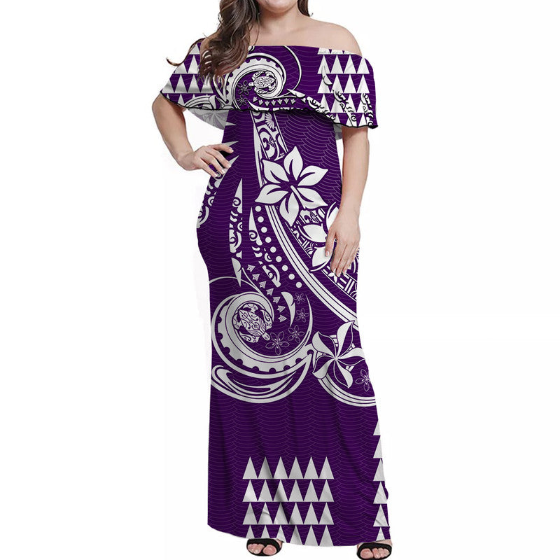 Kakau Hawaiian Polynesian Off Shoulder Long Dress Purple