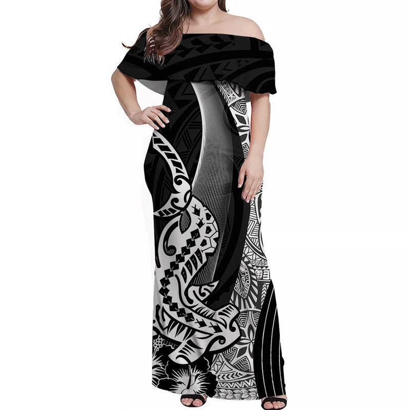 Hawaiian Shark Polynesian Off Shoulder Long Dress Vibe Black Style