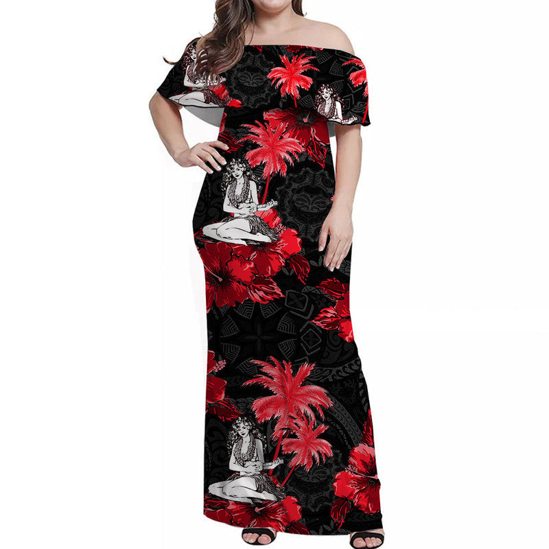 Off Shoulder Long Dress Hawaii Summer Hula Girl No.2