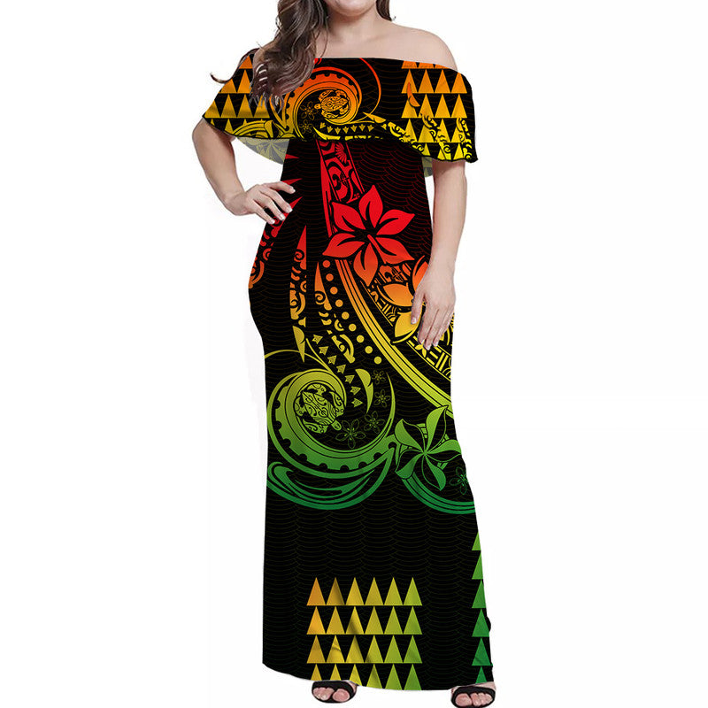Kakau Hawaiian Polynesian Off Shoulder Long Dress Reggae