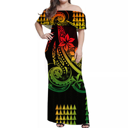 Kakau Hawaiian Polynesian Off Shoulder Long Dress Reggae